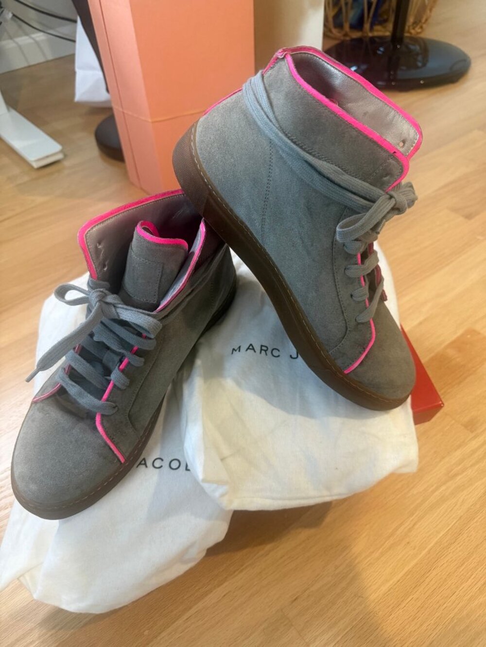 Marc Jacobs Gray Suede Neon Trim High Tops 9.5